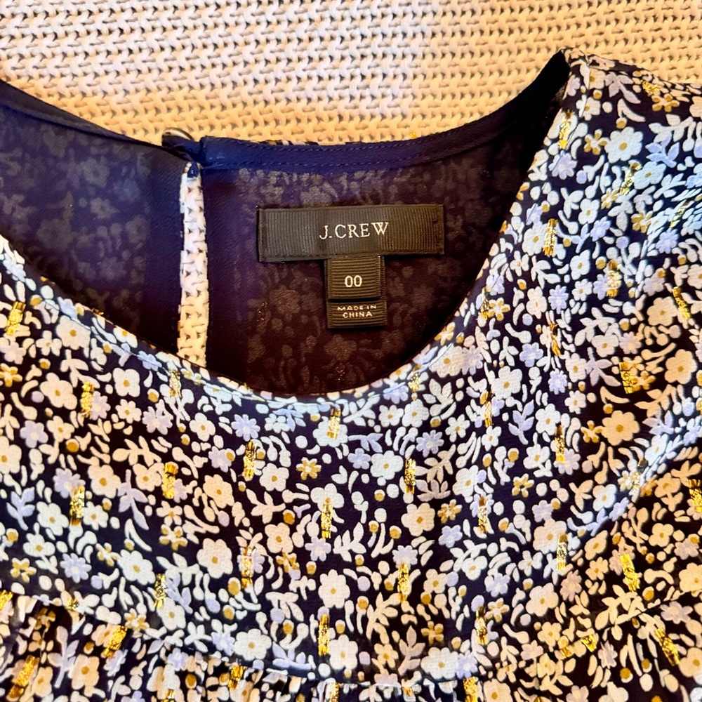 J. CREW Chiffon Silk Gold Metallic Black & White Blouse Floral Top - Picture 12 of 16